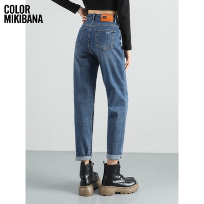 MIKIBANA小脚牛仔裤修身显瘦春秋款经典蓝水洗牛仔长裤J44JP3537