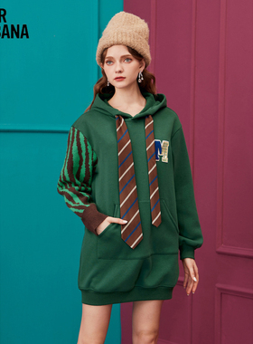 MIKIBANA米可芭娜学院风连帽加绒卫衣连衣裙23年冬新品D34OD9553