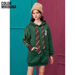MIKIBANA米可芭娜学院风连帽加绒卫衣连衣裙23年冬新品D34OD9553