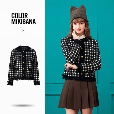 MIKIBANA2026春季小香风格纹针织开衫女上衣J61TC2000