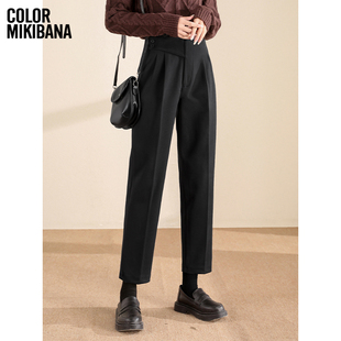 女裤 MIKIBANA黑色高腰9分直筒裤 修身 冬季 J44BP3543 垂感通勤休闲裤