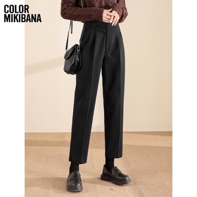 MIKIBANA黑色高腰9分直筒裤垂感通勤休闲裤冬季修身女裤J44BP3543