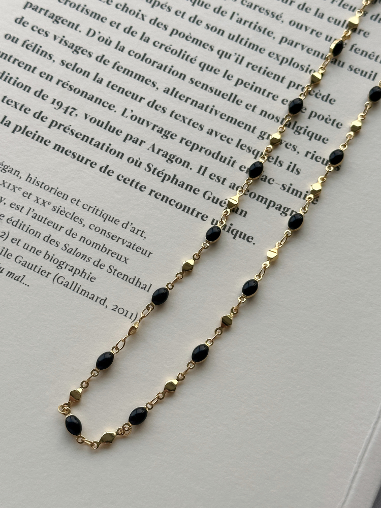 Berber绝美黑金珐琅隔珠锁骨链