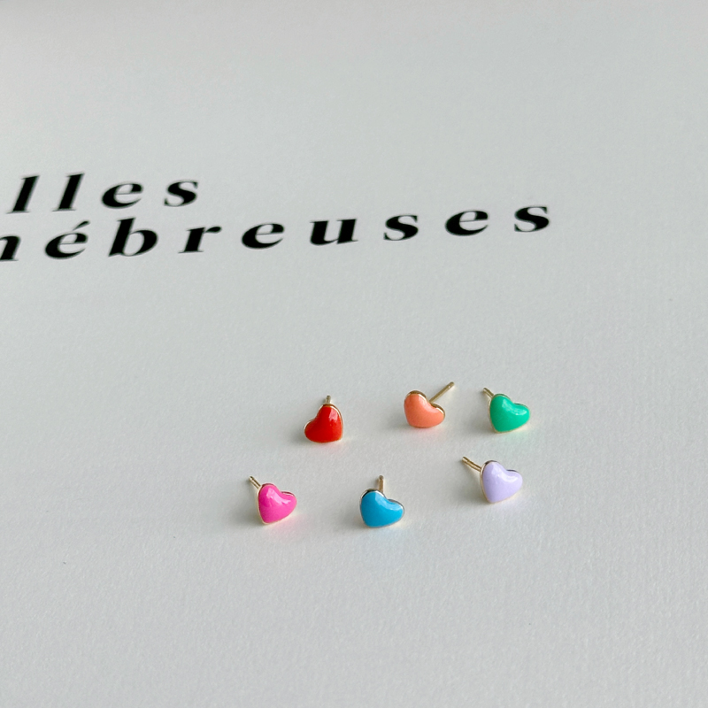 Berber 彩色珐琅糖果mini爱心耳钉 s925银小众lulu百搭叠戴时髦