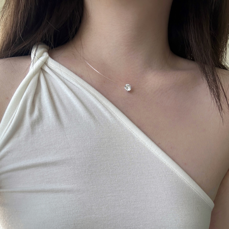 Berber莫桑钻悬浮925银锁骨项链