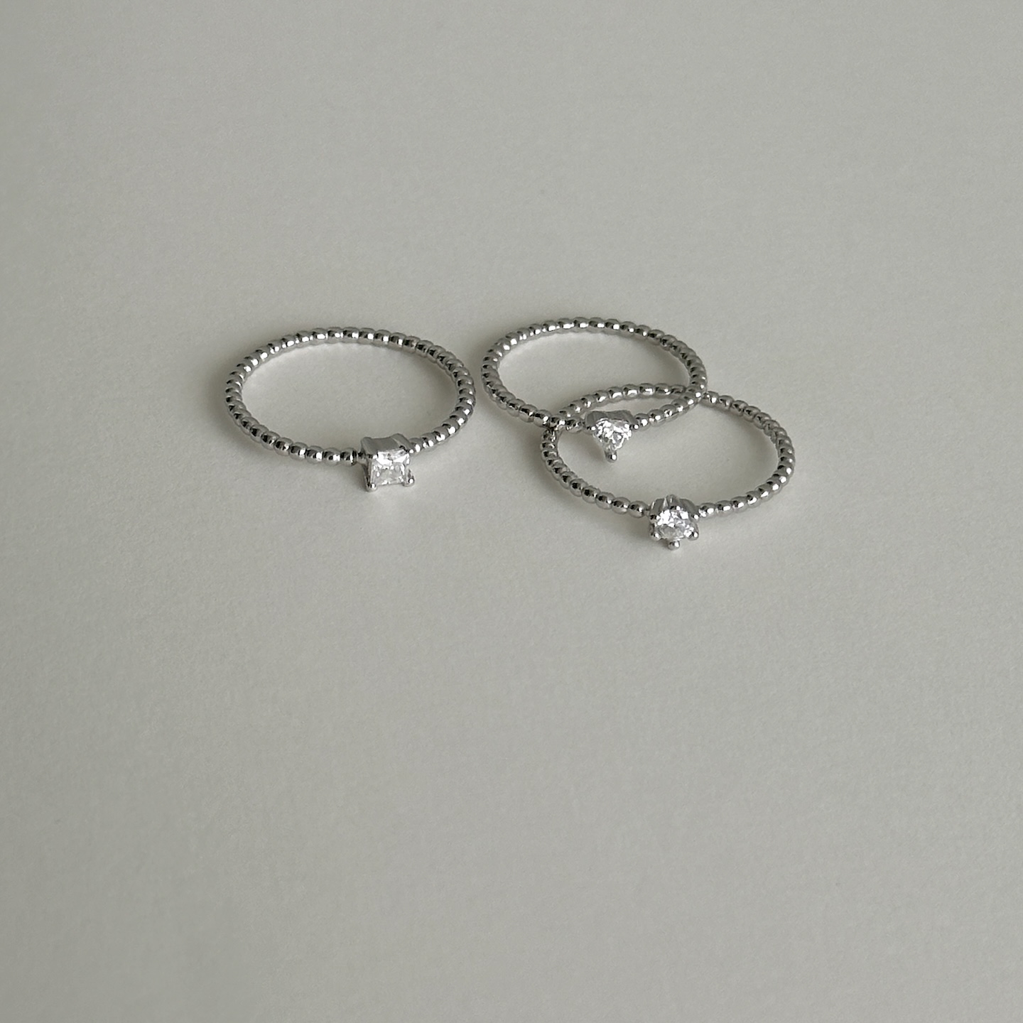 Berber爱心方钻圆钻珠珠戒指