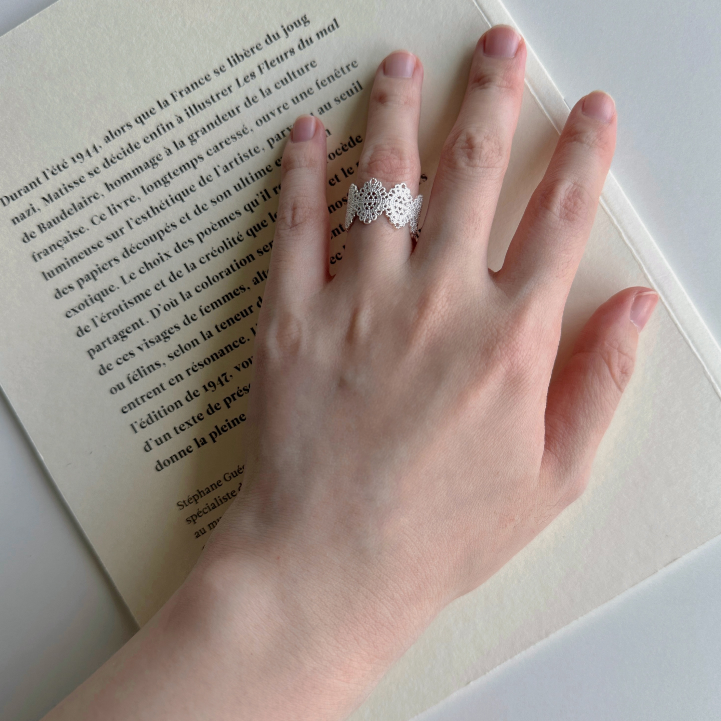 Berbers925银蕾丝镂空花型戒指