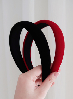 Berber 法式优雅黑色丝绒发箍 宽边高颅顶红色头饰复古韩国头箍