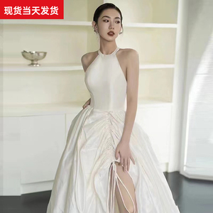 缎面轻婚纱2022新款白色系气质礼服显瘦新娘结婚森系旅拍出门纱
