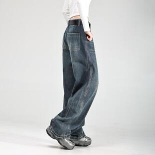 153小个子设计感牛仔裤女中腰休闲时尚显瘦百搭直筒弯道裤