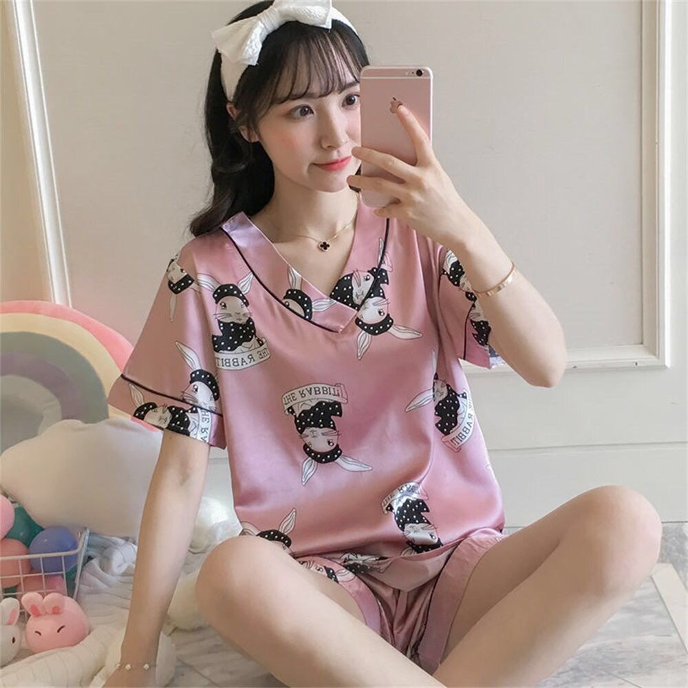 冰丝睡衣女夏短袖短裤薄款性感甜美可爱公主风韩版真丝家居服套装