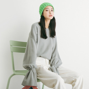 毛衣针织系带宽松套头上衣女装 长袖 M578 韩版 EAL羽迹2025春款