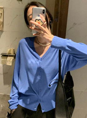 EAL楠涛2025夏季V领针织开衫薄款宽松毛衣空调衫防晒衫长袖ST272