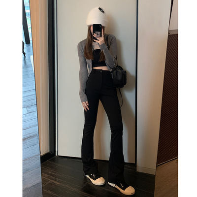 高腰简约EAL微喇休闲裤