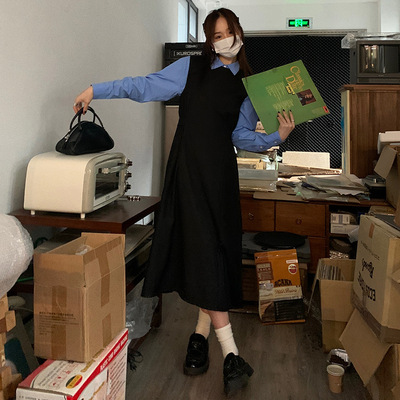 法式连衣长裙纯色叠穿