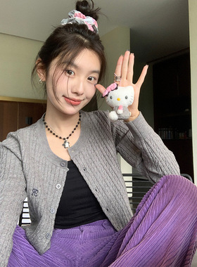 EAL韩版刺绣圆领麻花针织开衫女2025早秋韩版软糯ins百搭毛衣外套