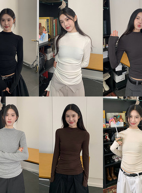 EAL羊毛混纺针织打底衫女秋季内搭显瘦收腰半高领长袖T恤基础款