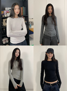 EAL羽迹正肩T恤长袖圆领打底衫女秋季显瘦修身基础款休闲内搭上衣