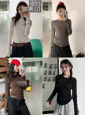 EAL羽迹辣妹修身打底衫女2024早秋韩版高级感显瘦圆领内搭上衣