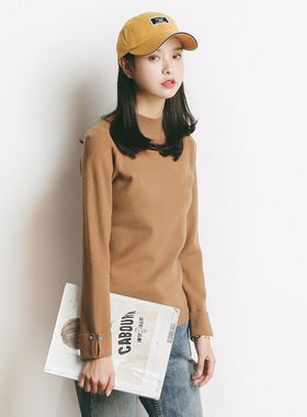 EAL羽迹2025春季韩版女纯色半高领套头针织打底衫长袖上衣毛衣M21