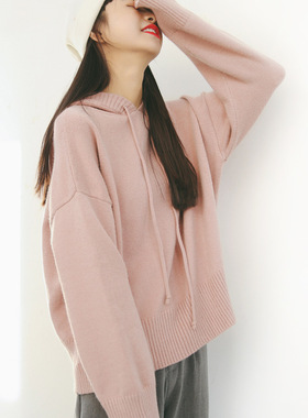 EAL羽迹2025春季新款女装纯色毛衣女连帽抽绳长袖上衣针织衫A211