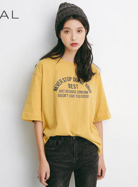 EAL羽迹2025春夏季字母圆领宽松短袖韩版T恤女纯棉M235