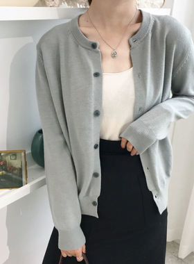 EAL羽迹2025春季针织衫开衫女装毛衣外套女韩版宽松纯色圆领M868