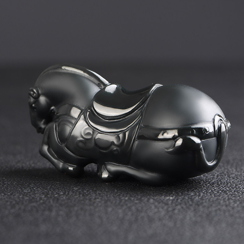 天然新疆和田玉塔青细料黑青玉精雕马手把件男士文玩手玩件茶宠