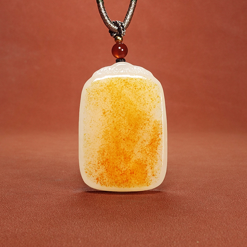 新疆和田玉洒金皮平安无事牌吊坠挂件一细料油润男女款挂件保真