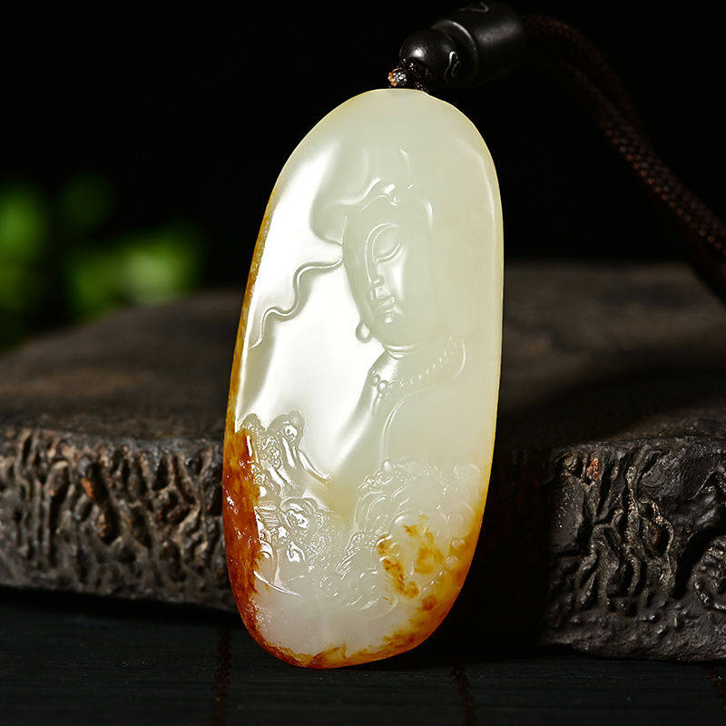 新疆和田玉籽料观音吊坠笑佛原石白玉观世音菩萨挂件羊脂玉男女款