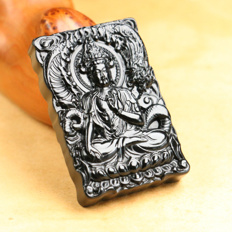 新疆和田玉籽料墨玉黑羊脂观音牌子吊坠挂件男女精雕一细料玉佩