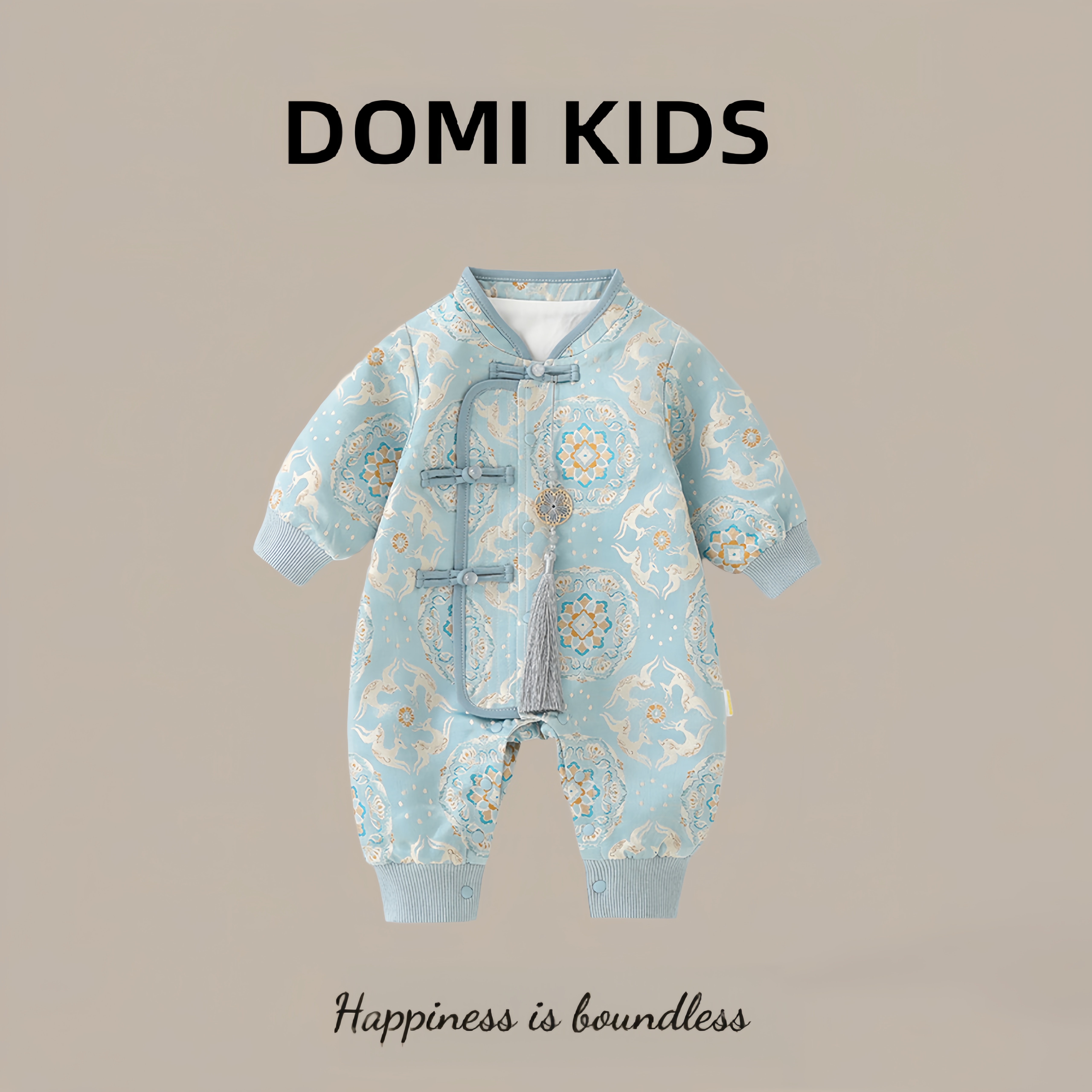 2025秋冬男女宝宝衣服春秋季婴儿新中式流苏周岁抓周满月连体衣