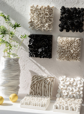 陶瓷方形墙上挂饰花瓣褶皱手工