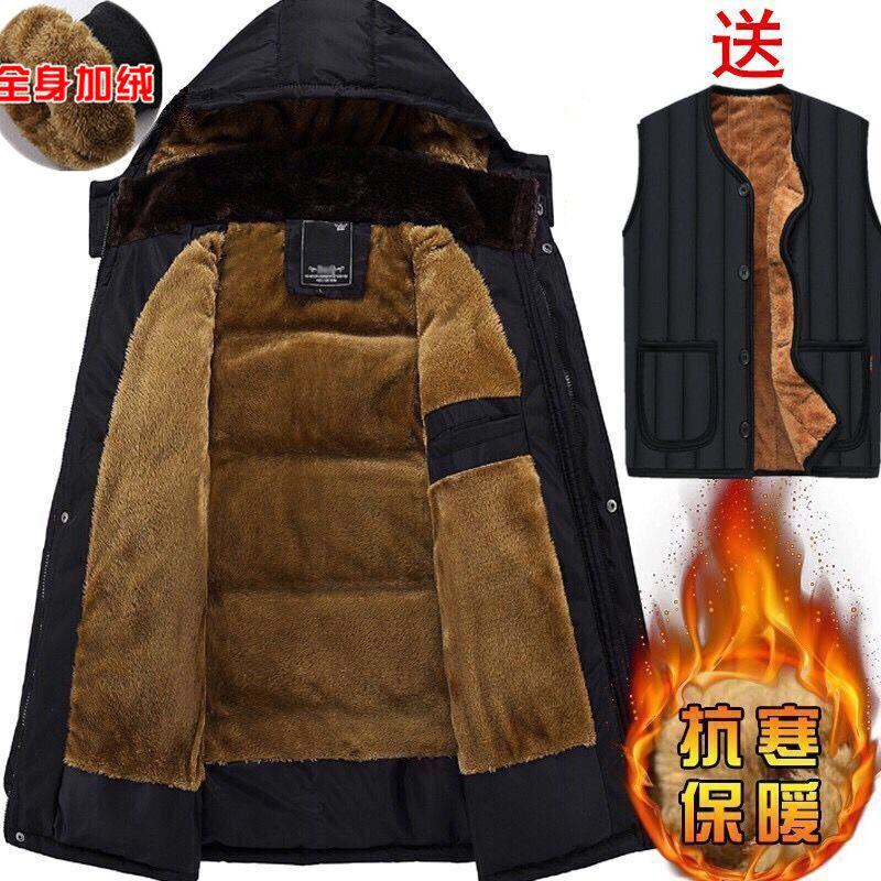 爸爸冬装外套中老年棉衣爷爷加绒加厚羽绒棉袄服中年人男秋冬外套