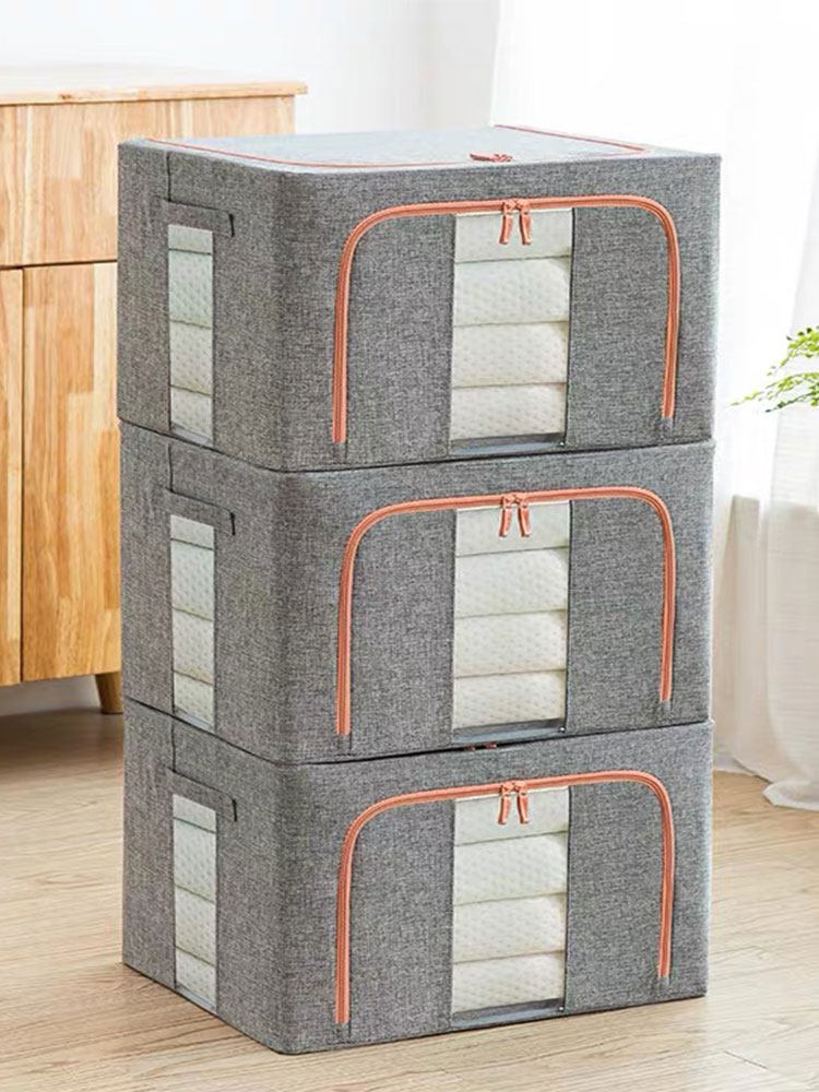 3个装棉麻被子衣物换季收纳箱布艺整理箱折叠有盖衣服百纳储物箱