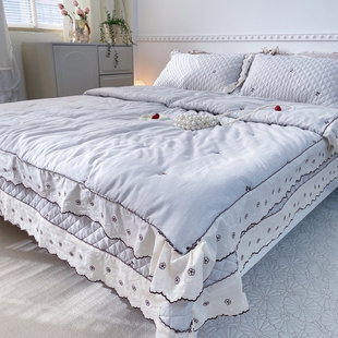 2026新款艾草棉小樱桃绗缝刺绣四季被床盖四件套