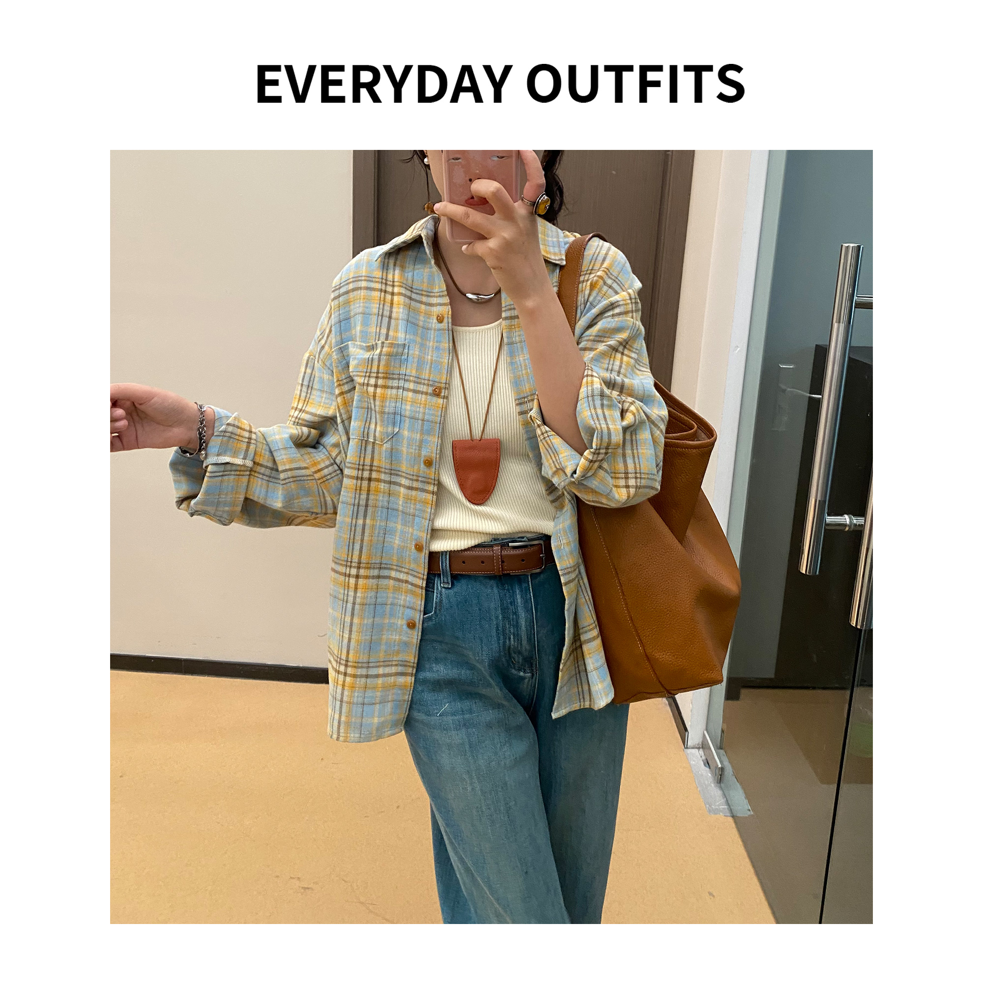 XH-RIDA·氛围感减龄韩系格子衬衫5C07休闲百搭小众宽松复古Z1022