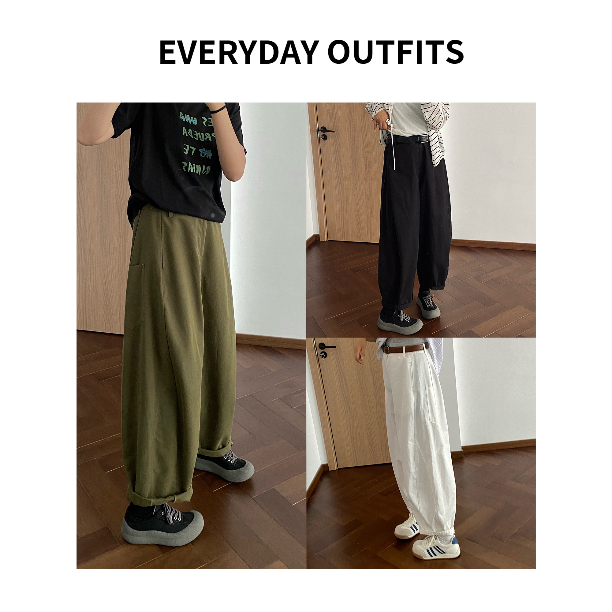 XH-RIDA· 有氧假日休闲裤5F20百搭夏季复古薄款宽松纯色 K25135