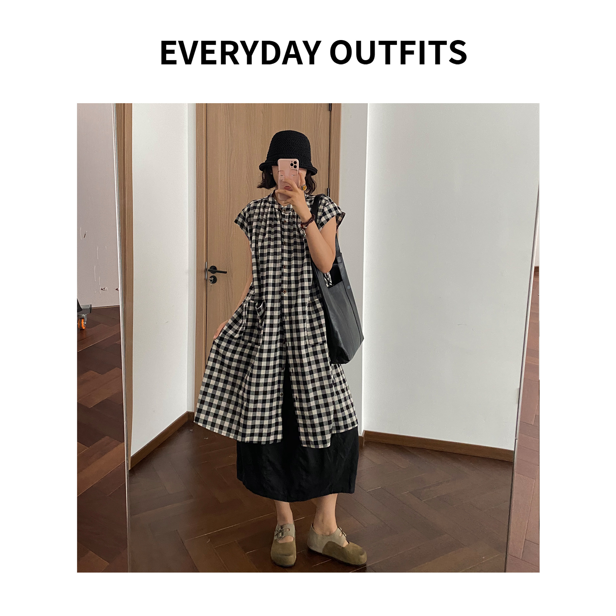 XH-RIDA· 格纹大袍子5F06显瘦气质夏季宽松复古外套设计感 7827