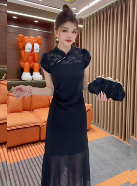 新中式轻奢蕾丝拼接改良旗袍
