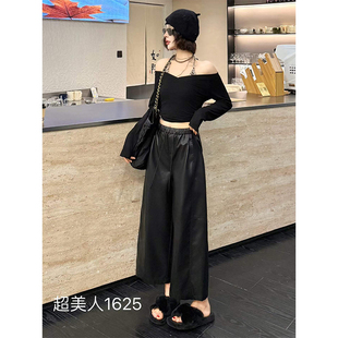 韩版气质百搭蛋白pu皮九分裤女2026秋冬新款直筒休闲阔腿打底皮裤
