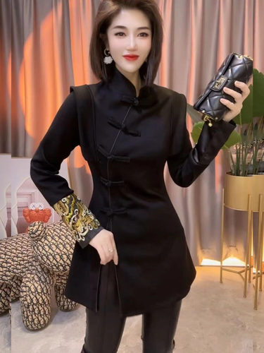 罗马棉2025秋刺绣唐装女显瘦