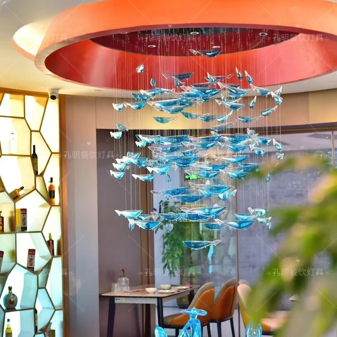 定制玻璃小鱼造型包间吊灯酒店餐厅专用创意鱼形个性艺术定制灯具