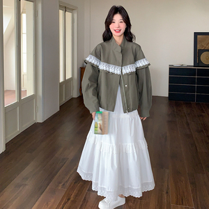 蕾丝拼接休闲短外套女2025春季新款设计感超好看宽松时尚夹克上衣图片