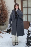 灰色连帽中长款双面羊绒大衣女秋冬2024新款超好看学院风毛呢外套，女装毛呢外套，昱儿e优优