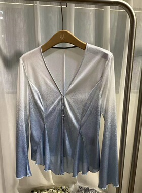 23号现货~大V领气质百搭时尚休闲渐变短款上衣女FS25555