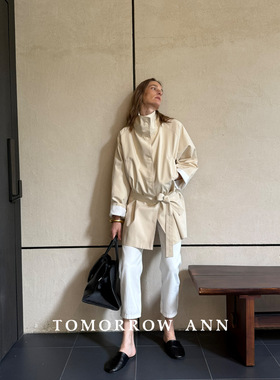 1号现货~TOMORROW ANN/简约时尚百搭立领中长款风衣外套女11950