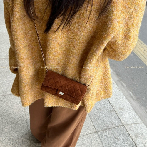 现货～ARAN PLAMM-真皮小香风菱格链条复古麂皮手拿包斜挎包12-0V