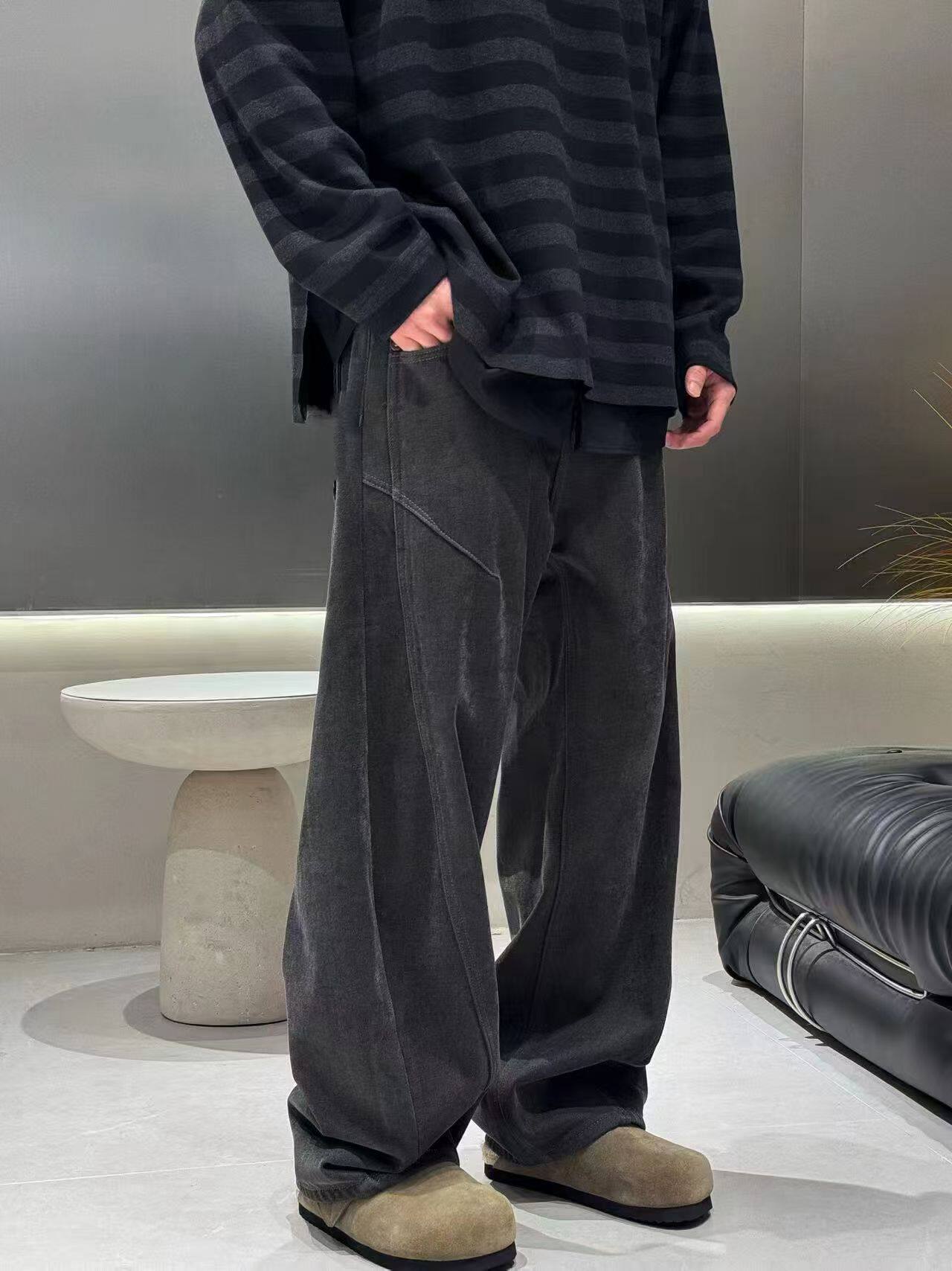潮牌冬季新款男士时尚高端加绒休闲裤高品质潮流百搭嘻哈风阔腿裤