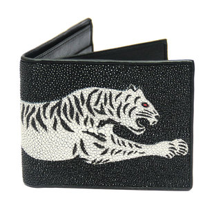 皮夹豹纹 短款 魔鬼鱼黄貂鱼珍珠鱼皮男式 钱夹包驾驶证套卡包新款